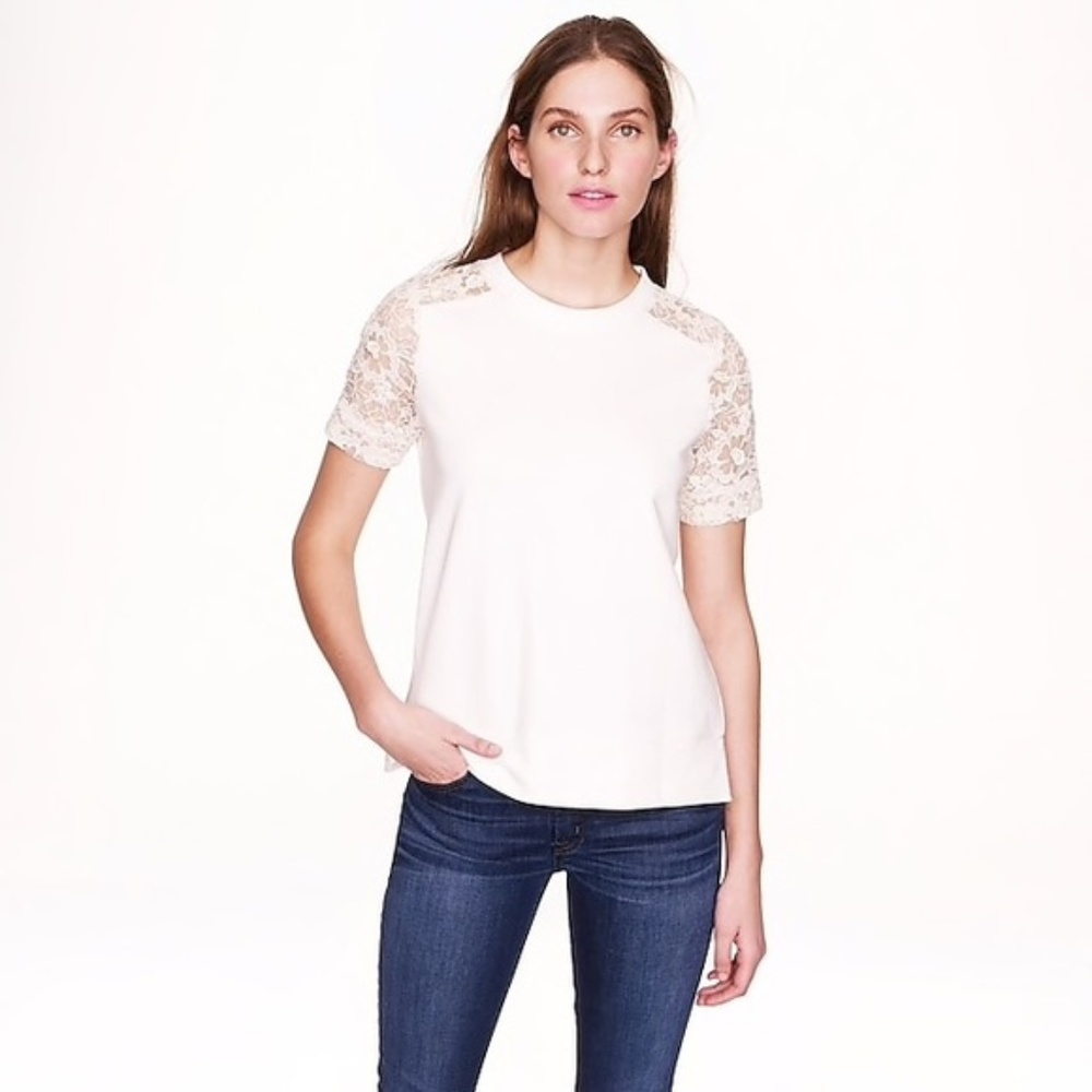 J Crew Short Lace Sleeve Sweatshirt